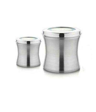 Stainless Steel Jumbo Size Belly Shaped Canisters, Canisters 4 Lb and 2 Lb - QUALWAYS LLC