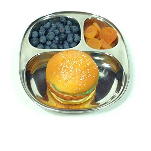 Kids's Tray - 9.5 X 8.5 inch Divided Stainless Steel Plate - QUALWAYS LLC